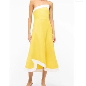 STAUD detail strapless linen Dress yellow and white NEW WITH TAGS!! Size 4